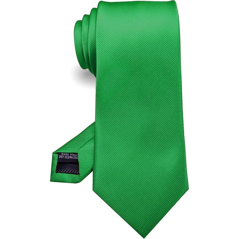 Men's Green Solid Pure Color Imported Silk Blend Formal Neck Ties
